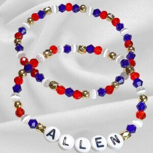 Handmade Beaded Bracelet Set Buffalo Josh Allen Gemstone Cats Eye Crystal Glass